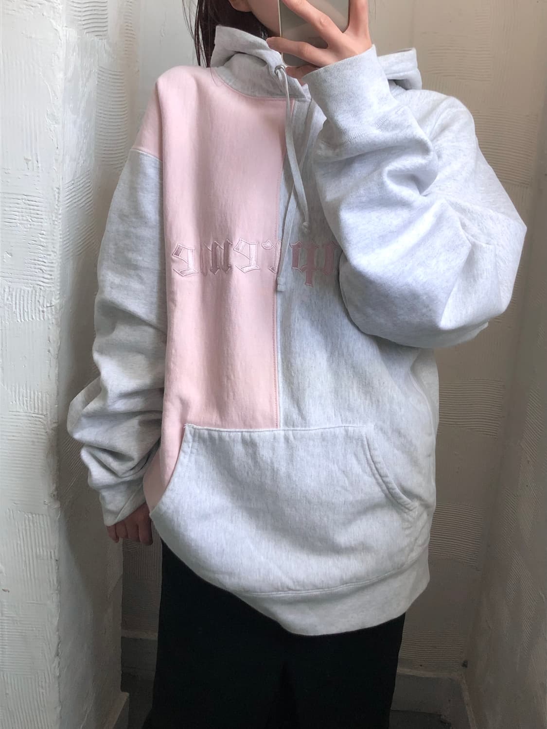 Supreme 슈프림 17FW 그레이 핑크 아치로고 후드 상품이미지3