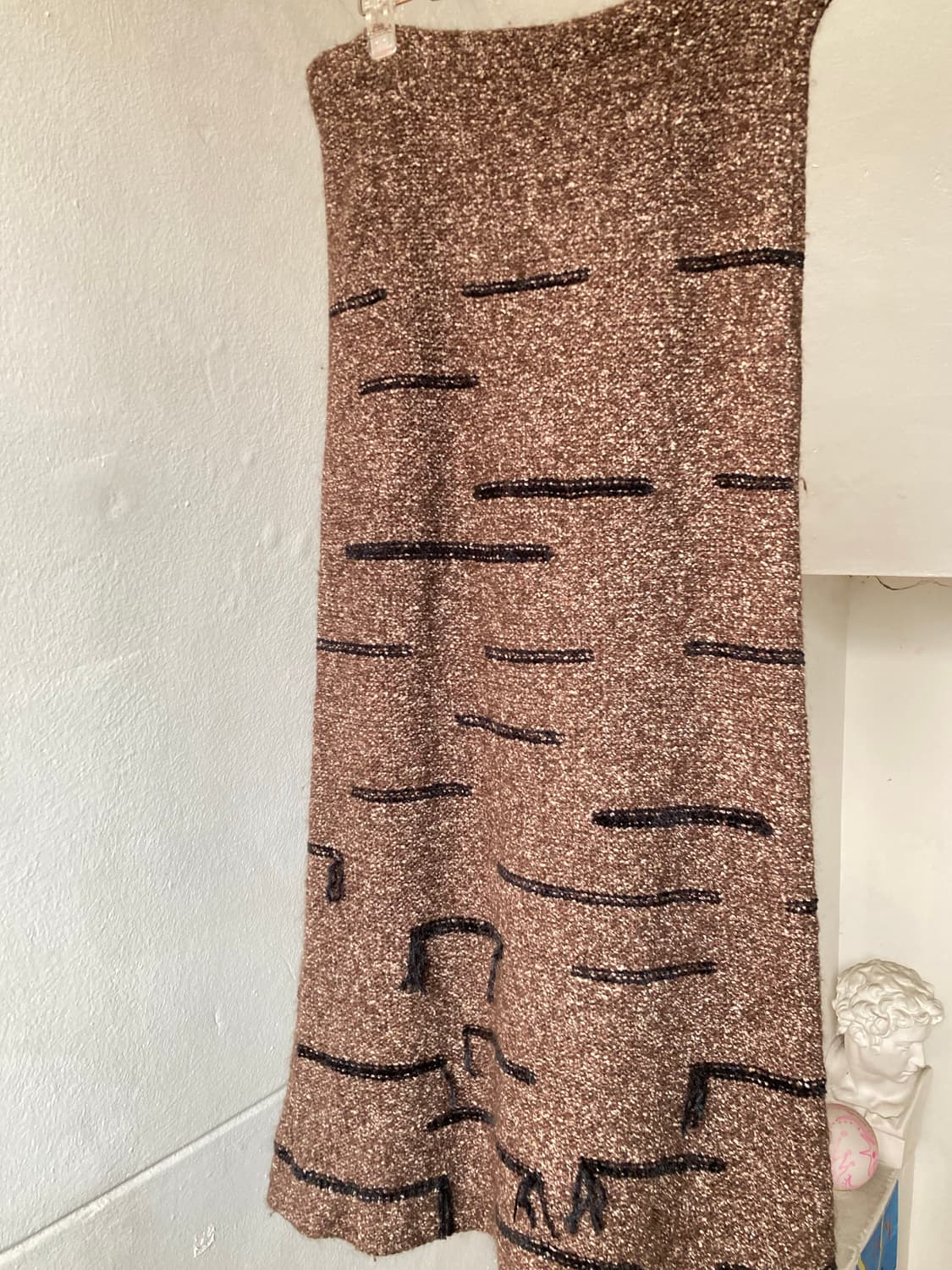 울 100 그런지 밴딩 롱 스커트 상품이미지6