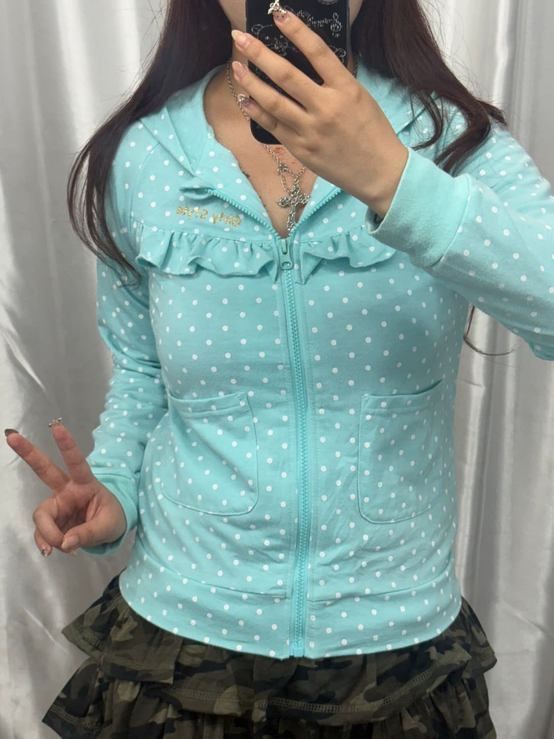 Mint Dot Lace Hooded Zip-Up 상품이미지1