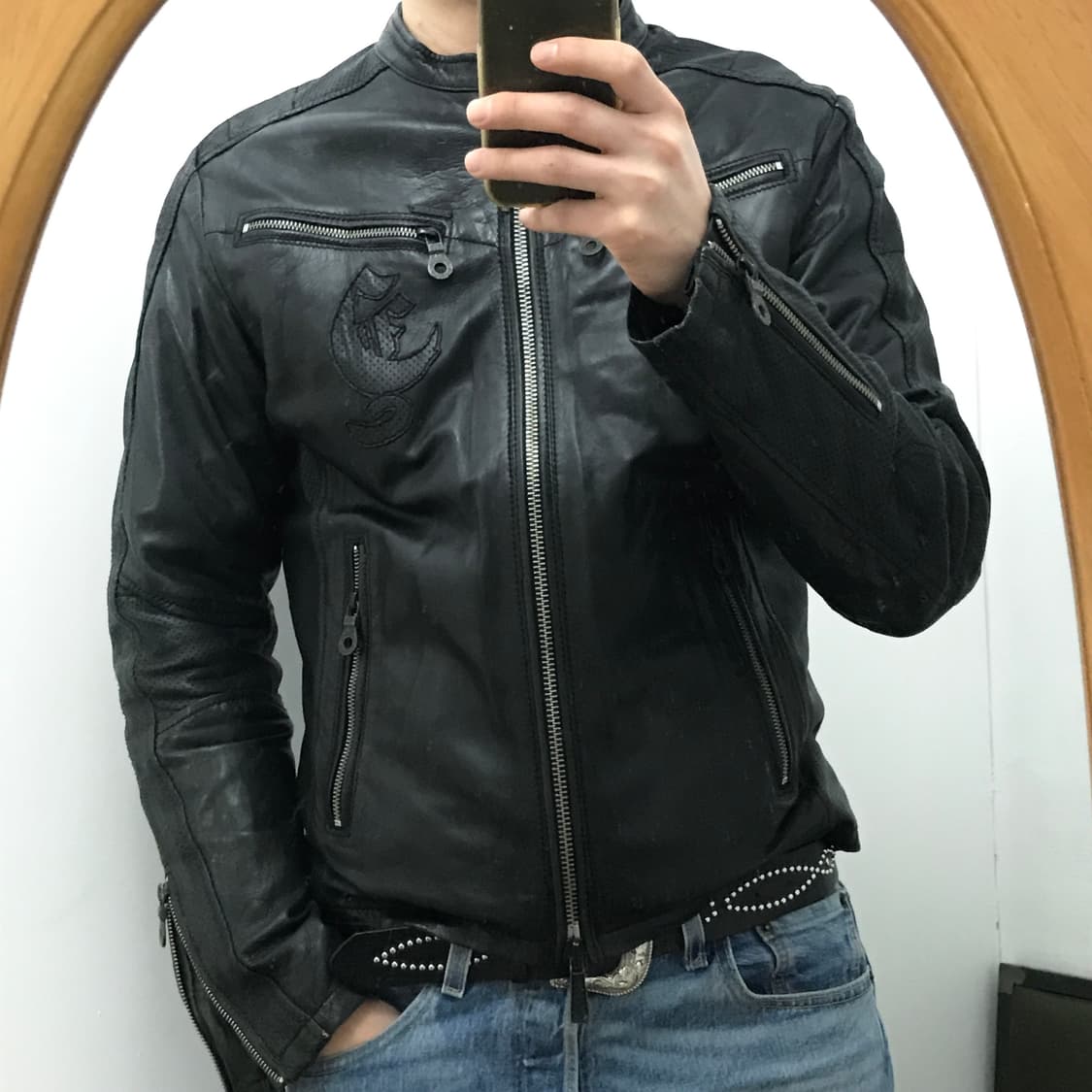 디젤 블랙 투웨이 집업 양가죽 레더 라이더 자켓 남성 102 105 상품이미지10