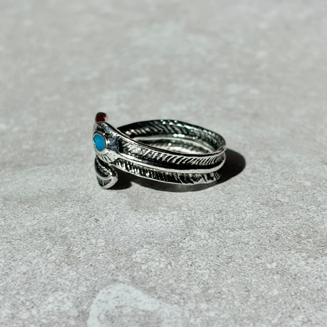 Oribell 에메랄드 스톤 깃털 엔틱 실버 오픈링 반지 상품이미지3