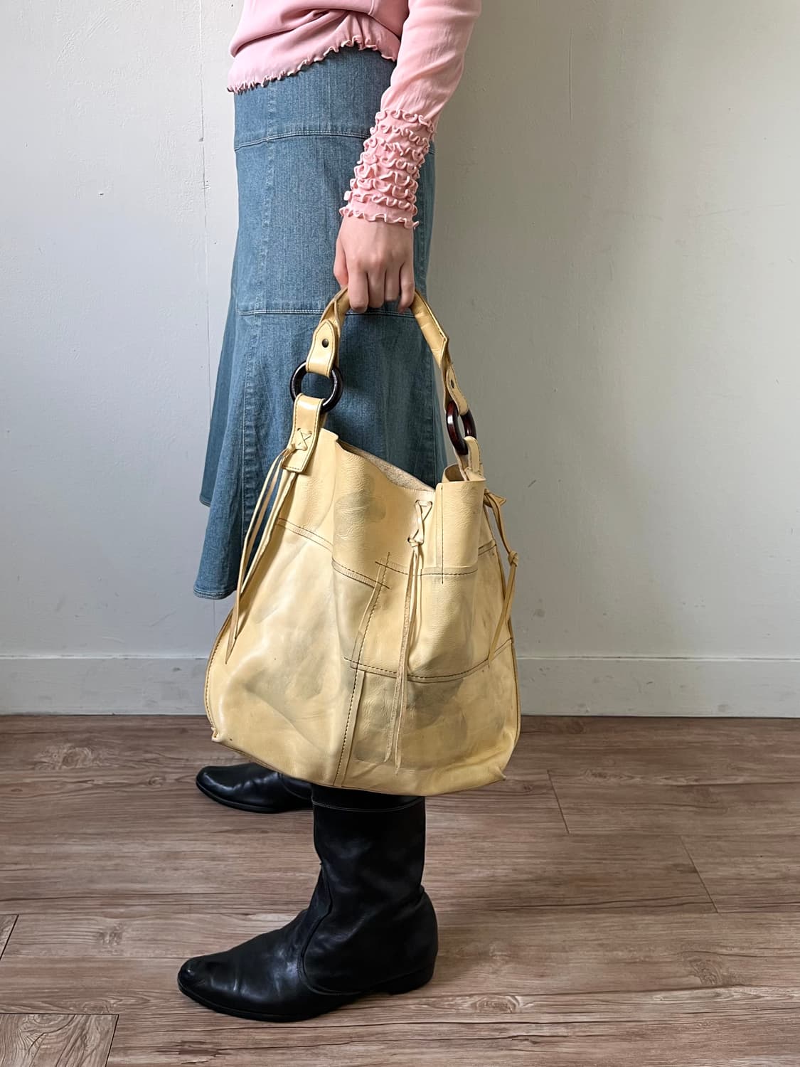 90‘s Japan vtg 내추럴 레더 쇼퍼백 상품이미지9