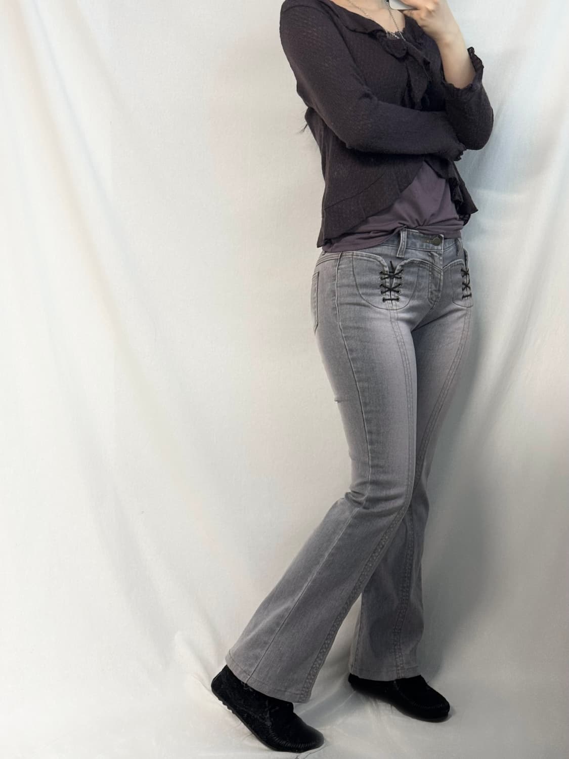 아일렛 디테일 핑크 워싱 부츠 컷 데님 상품이미지7