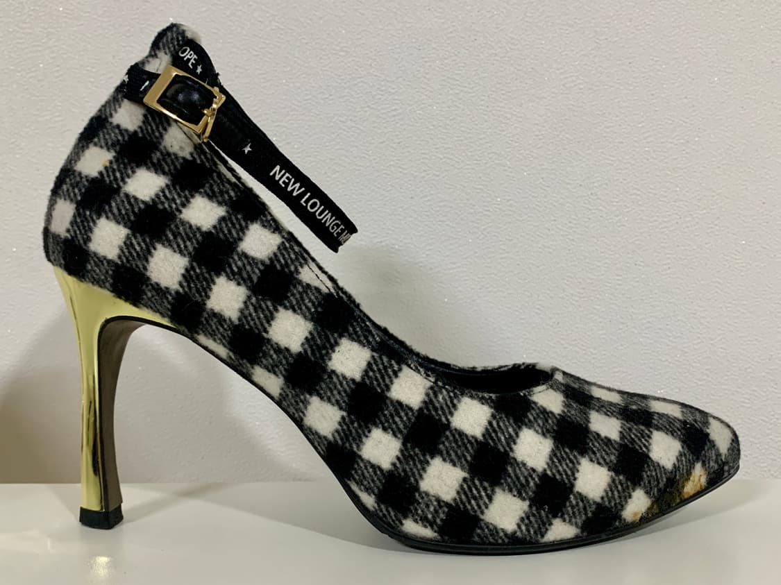 미소페 MISOPE 블랙앤화이트 체크 하이힐 퍼 장식 펌프스 슈즈 구두  상품이미지6