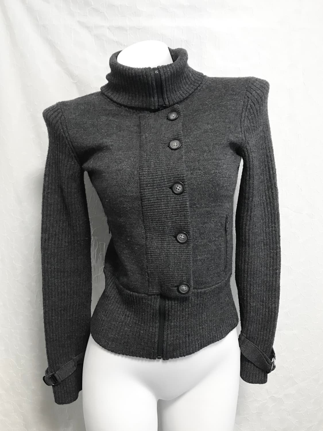 빈티지 아르마니 익스체인지 메리노 울 하이넥 버튼 집업 니트 가디건 상품이미지1