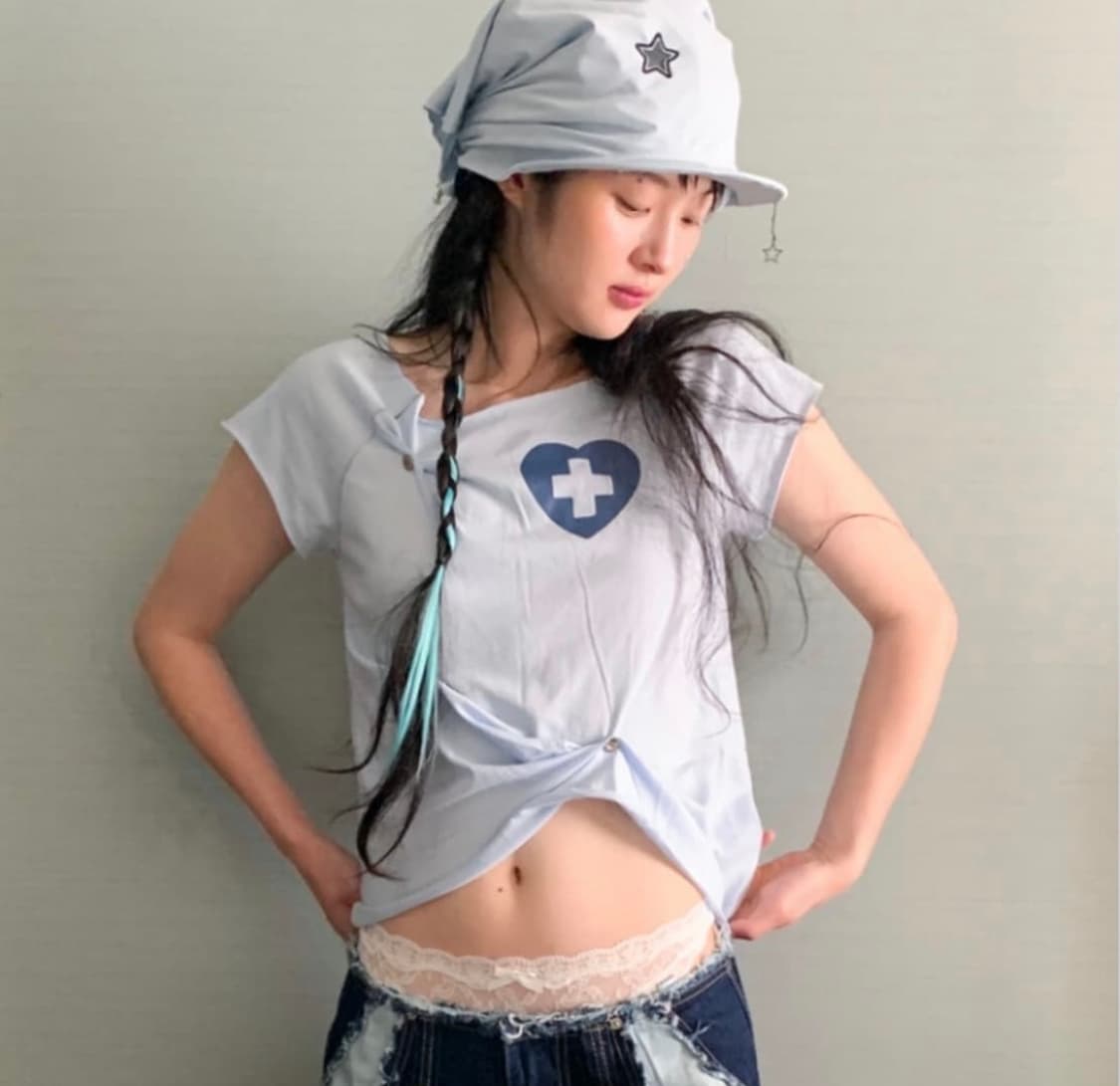 샵페어리 버튼업 조디악 하프 티 스카이블루 상품이미지1