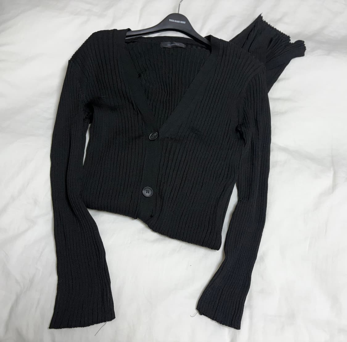 살롱드매그 트임 골지 롱 가디건 - 블랙 상품이미지7