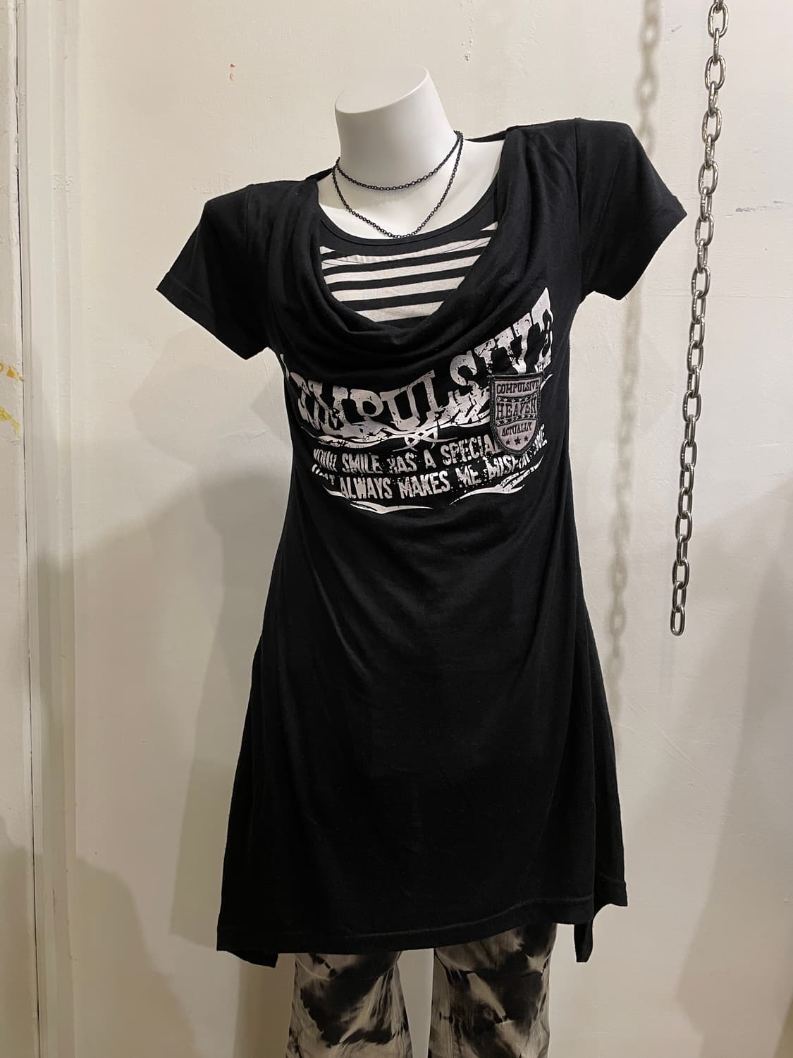 스트라이프 패턴 레이어드 프린팅 반팔 원피스 펑크 상품이미지7