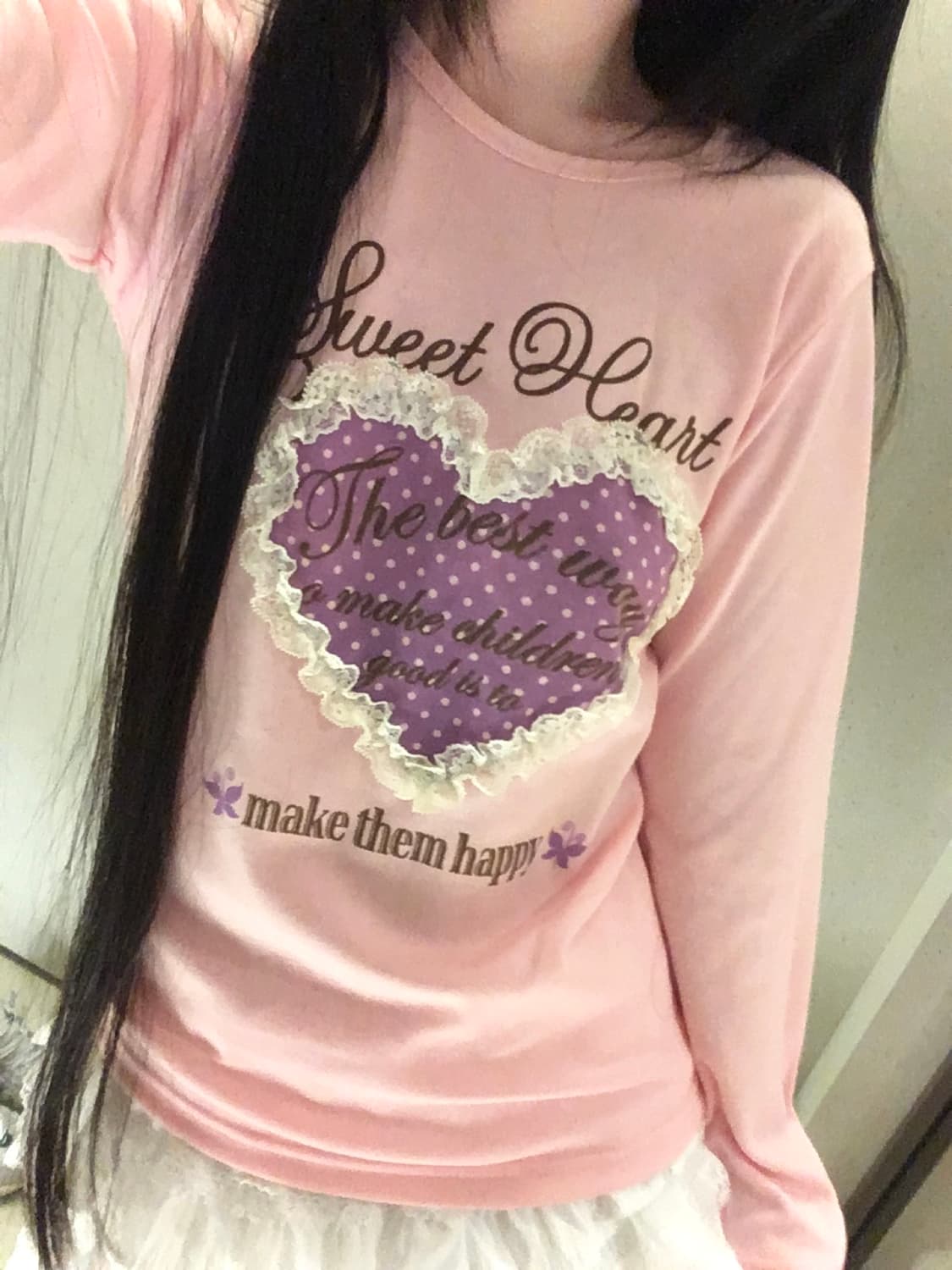 히메갸루 도트 하트레이스 레터링 연핑크 로걀탑 티셔츠 핀터깔 아방핏 상품이미지2