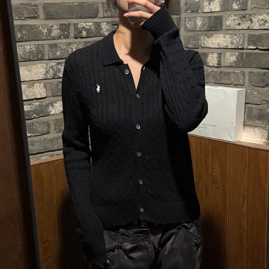 S) 폴로 랄프로렌 피마코튼 케이블 니트 가디건 블랙 신형 큐알탭 상품이미지8