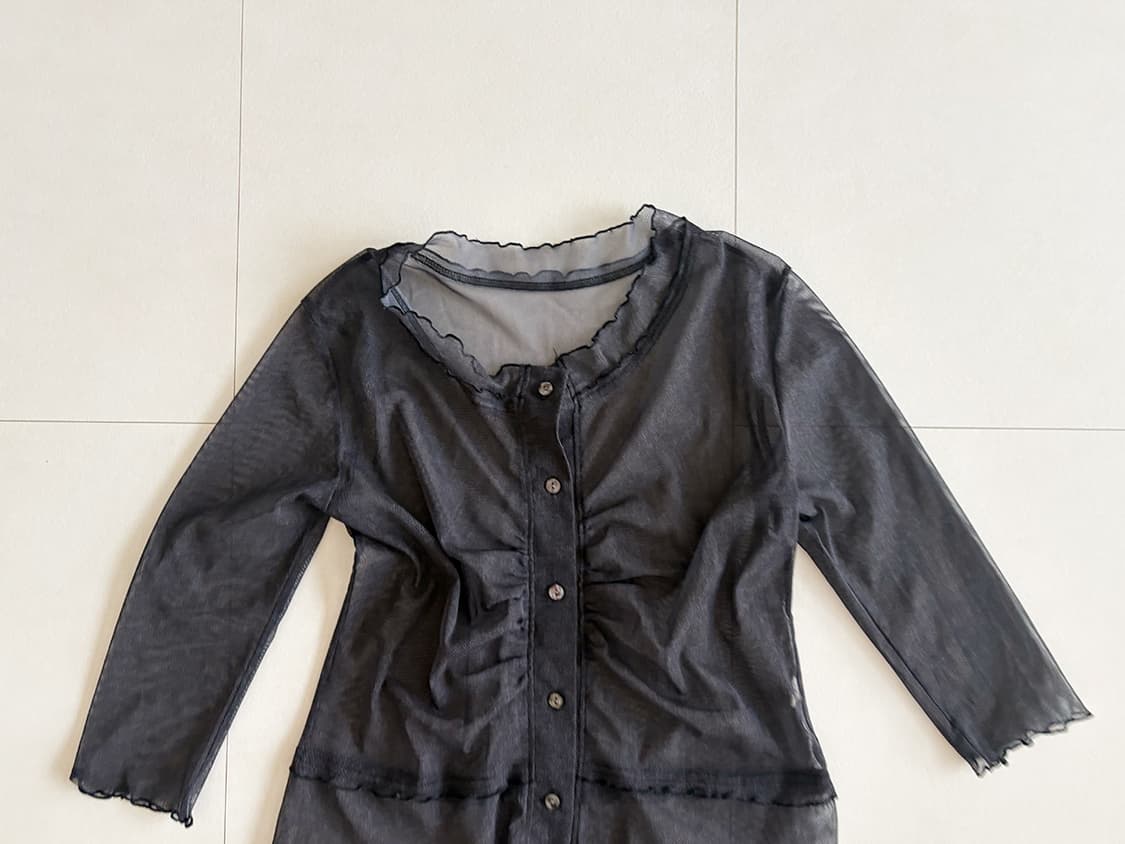 mesh frill button top 상품이미지3