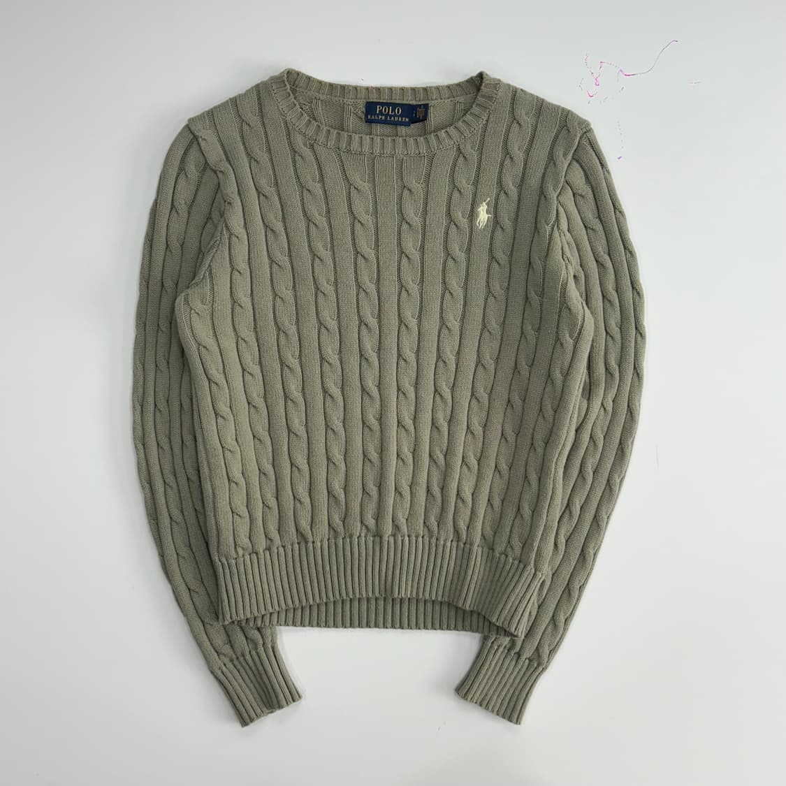 Polo 폴로 아이보리 포니 라이트 카키 케이블 니트 상품이미지3