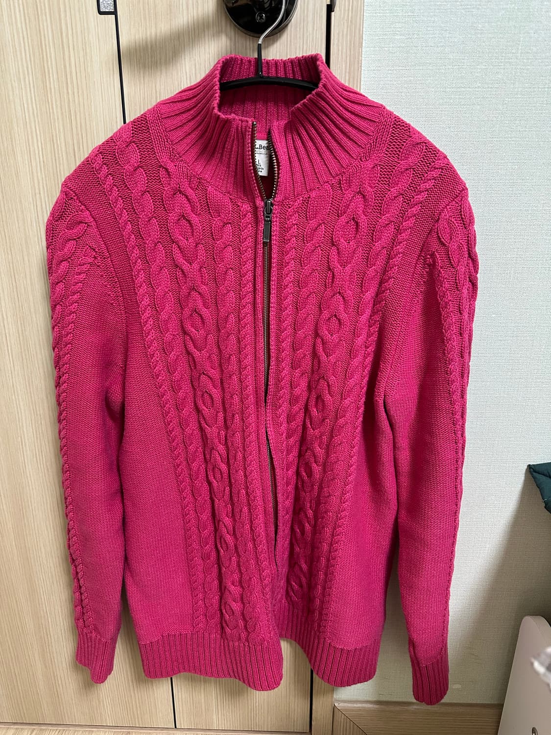 L.L.Bean 폴로 꽈배기 케이블 니트 집업 마젠타 핑크 상품이미지2