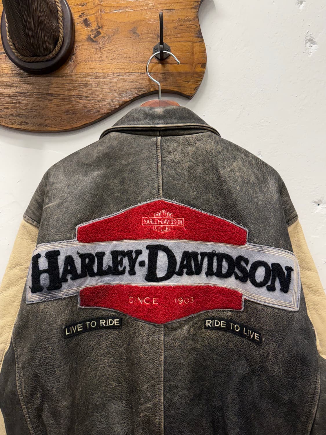 M) 90s Harley-Davidson Leather Varsity J 상품이미지6