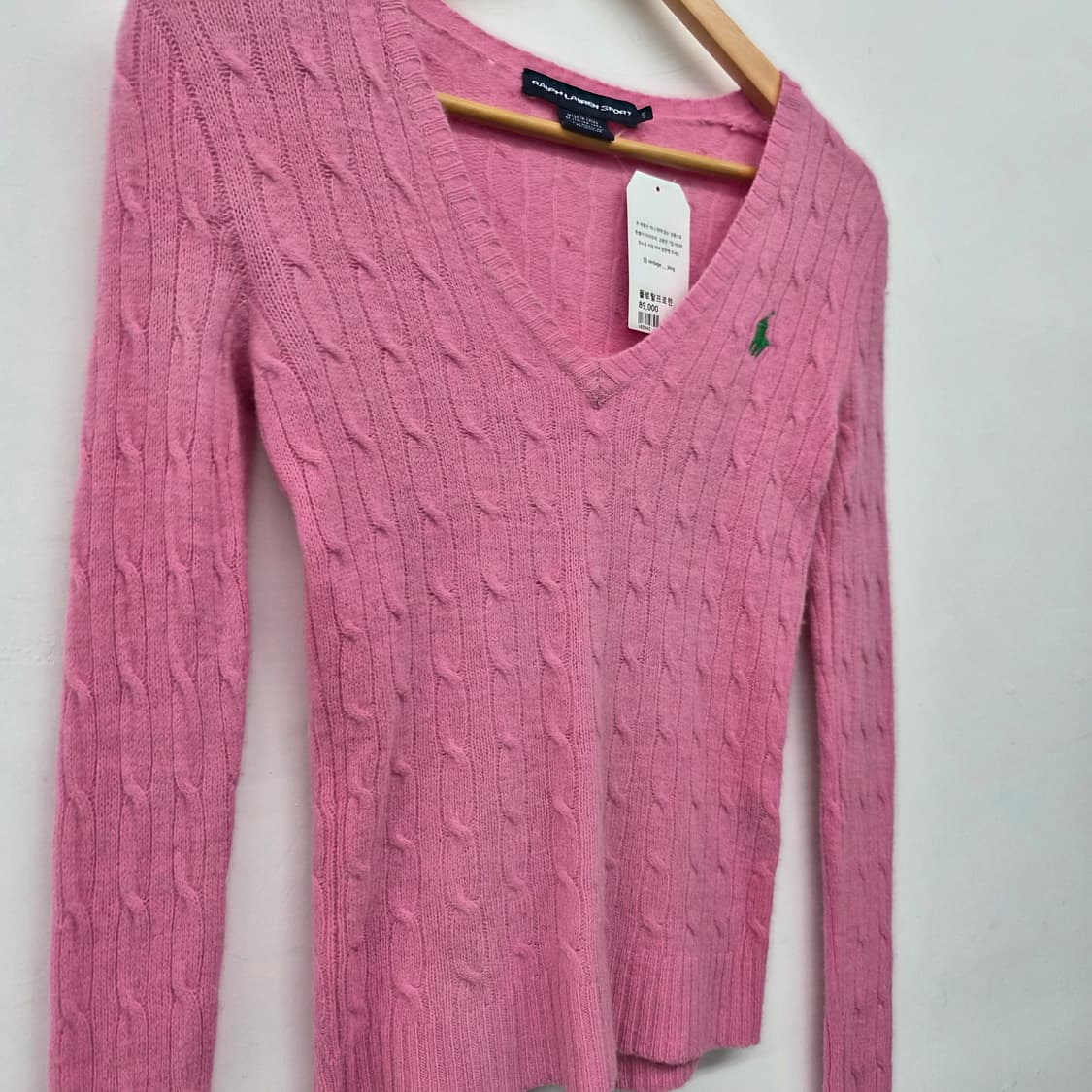 폴로 랄프로렌 핑크 케이블 V넥 니트 여성 S 상품이미지2