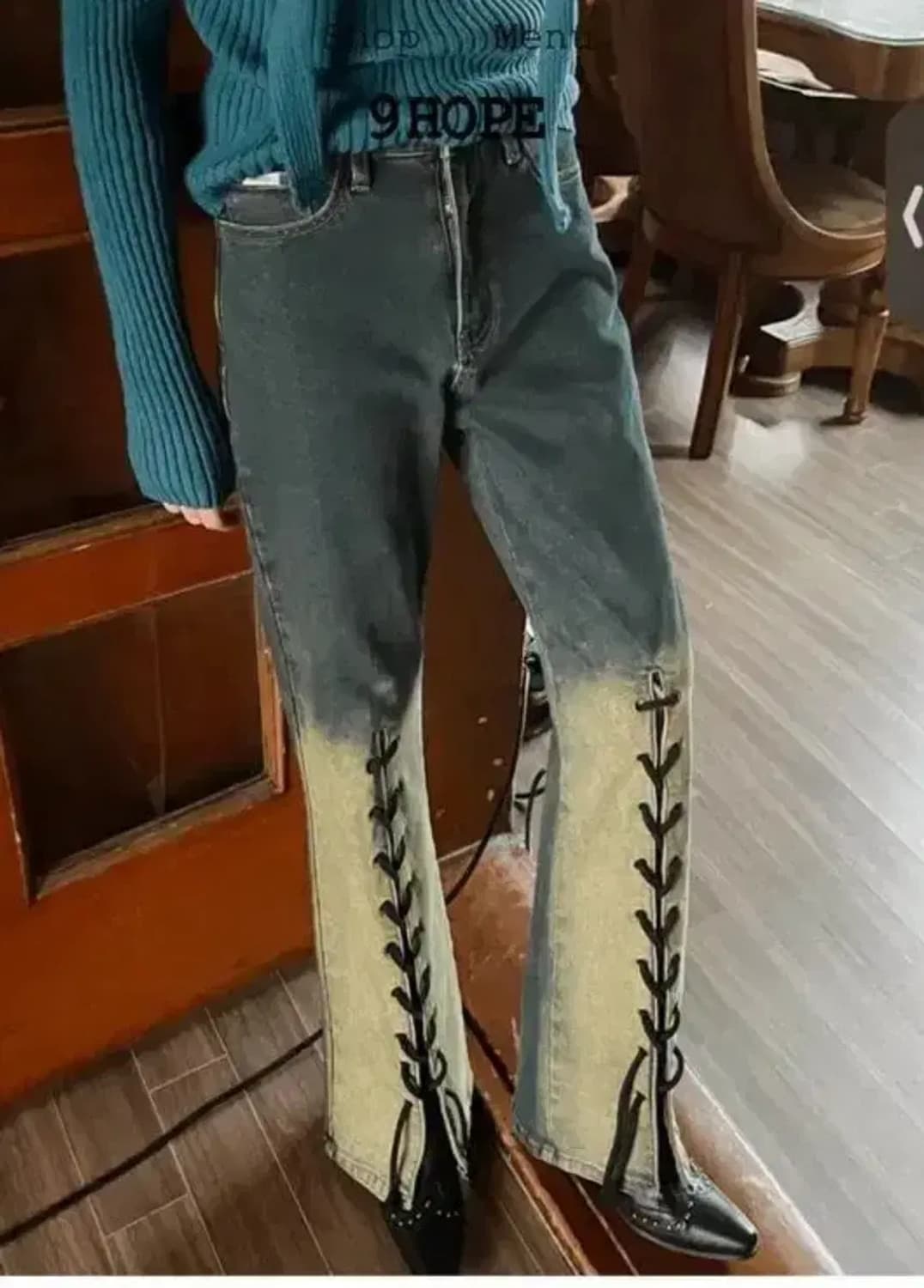 김아홉 특이한 부츠컷 데님 청바지 아일렛 27인치이하 상품이미지1