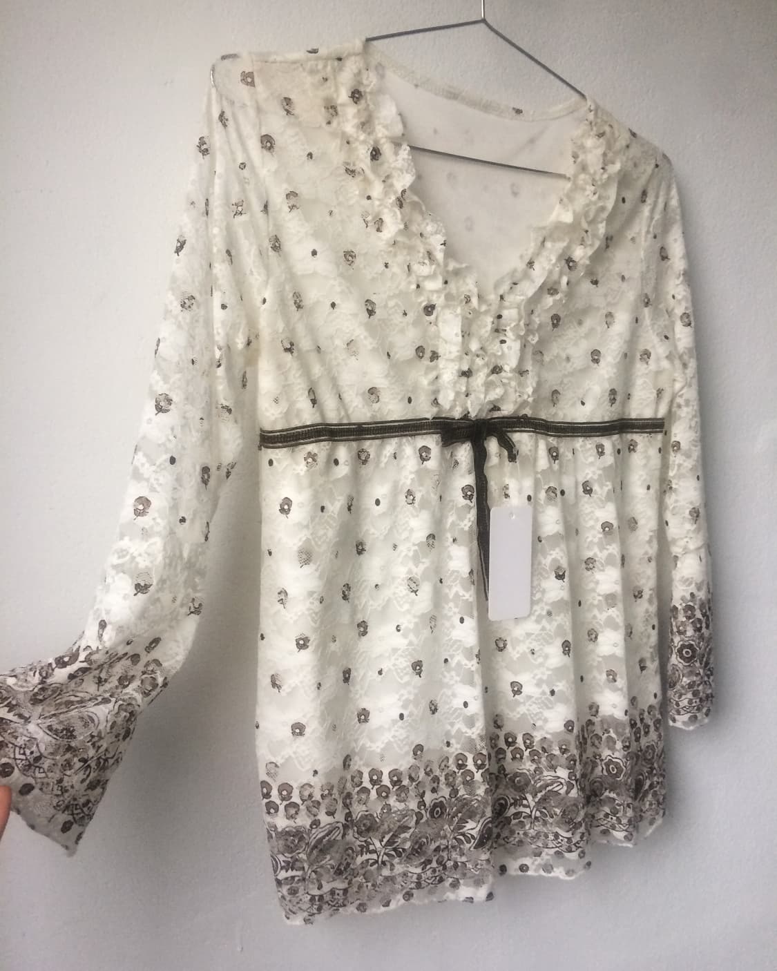 Pattern printing lace top 상품이미지5
