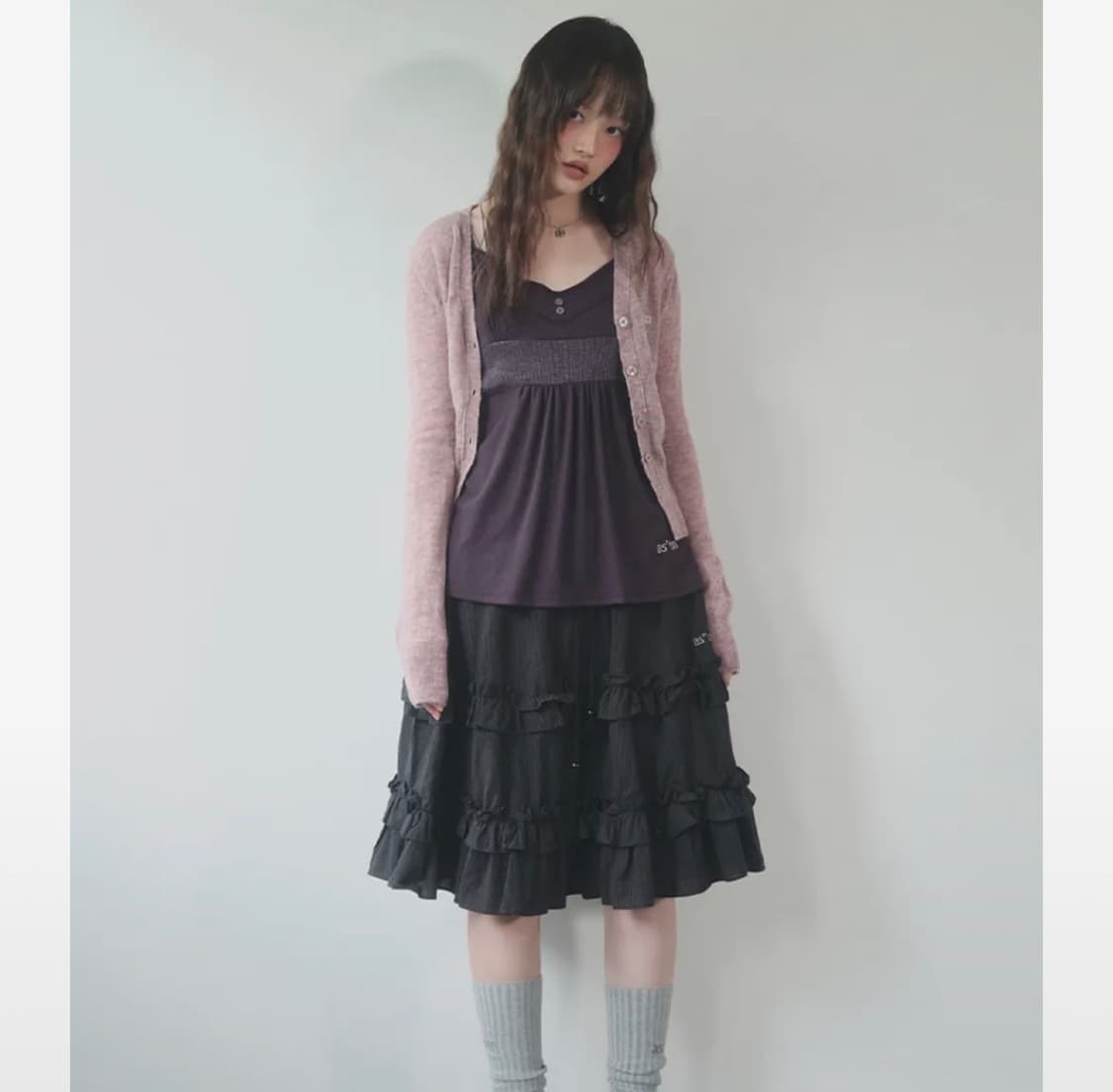 애즈온 CHECK KANGKANG MIDI SKIRT / BLACK 상품이미지2