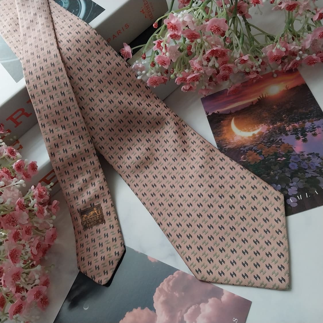 에르메스 실크 핑크 H 자카드 넥타이 9.7cm A등급 K1477
 상품이미지3