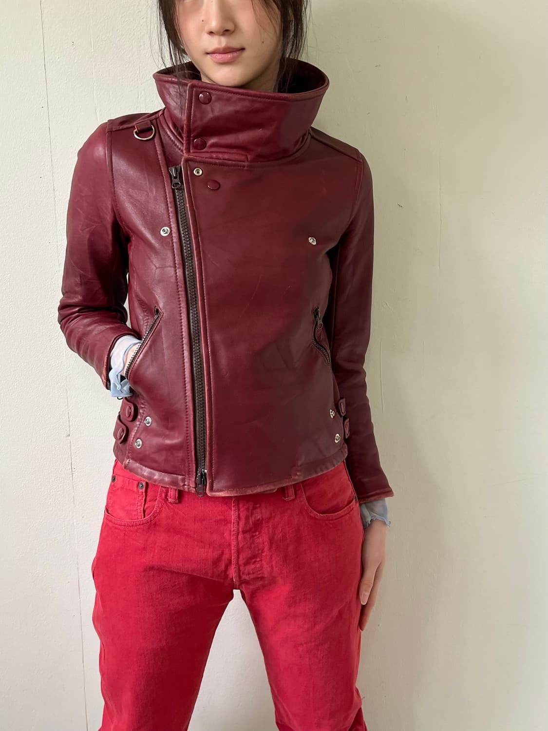 HANA FO GUIFAR 레드 레더자켓 상품이미지4