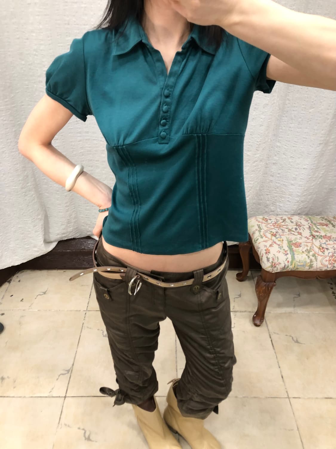 retro teal button top 상품이미지5