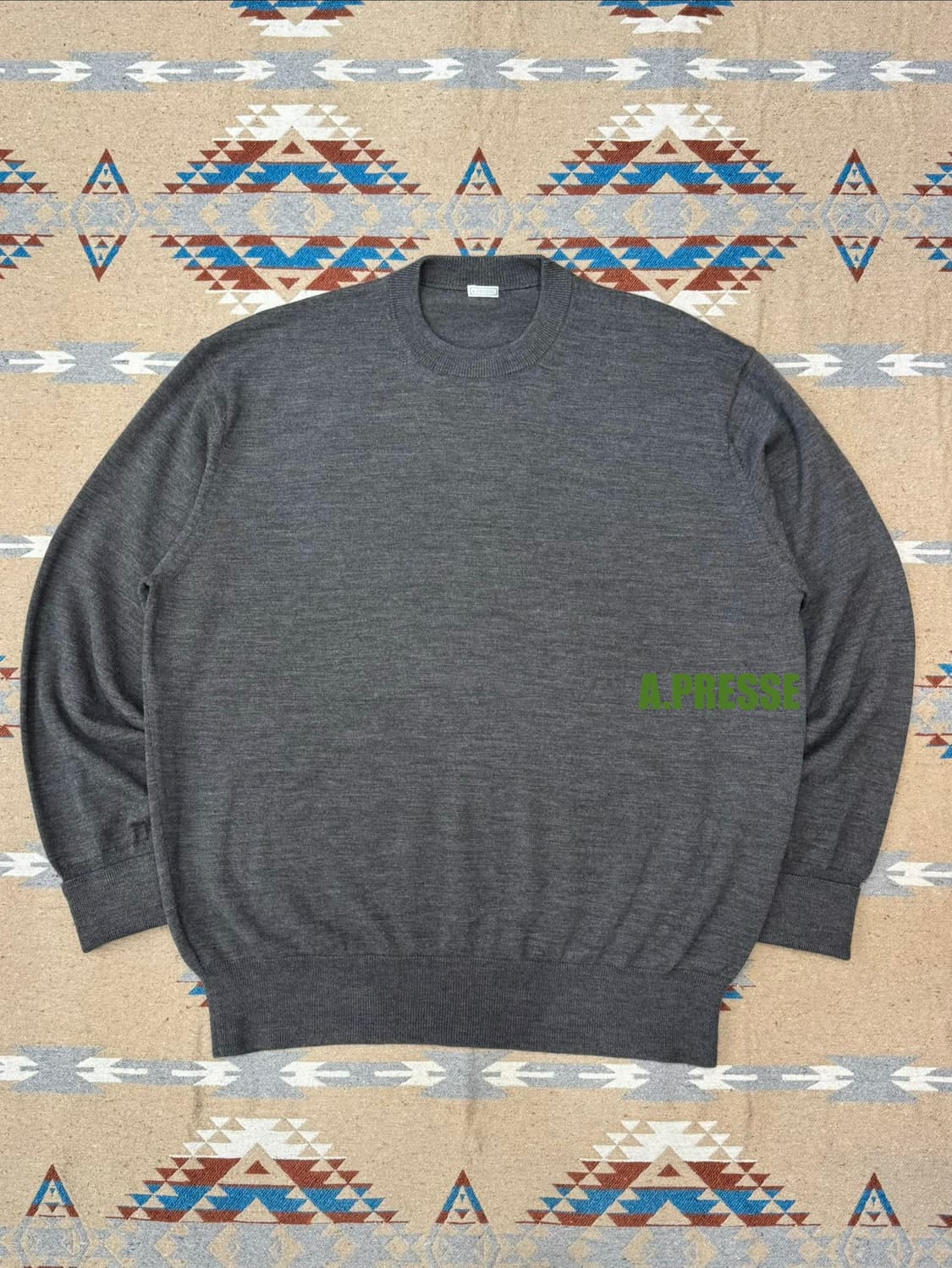 [2][M] 아프레쎄 울 니트 크루넥 스웨터 그레이  상품이미지1