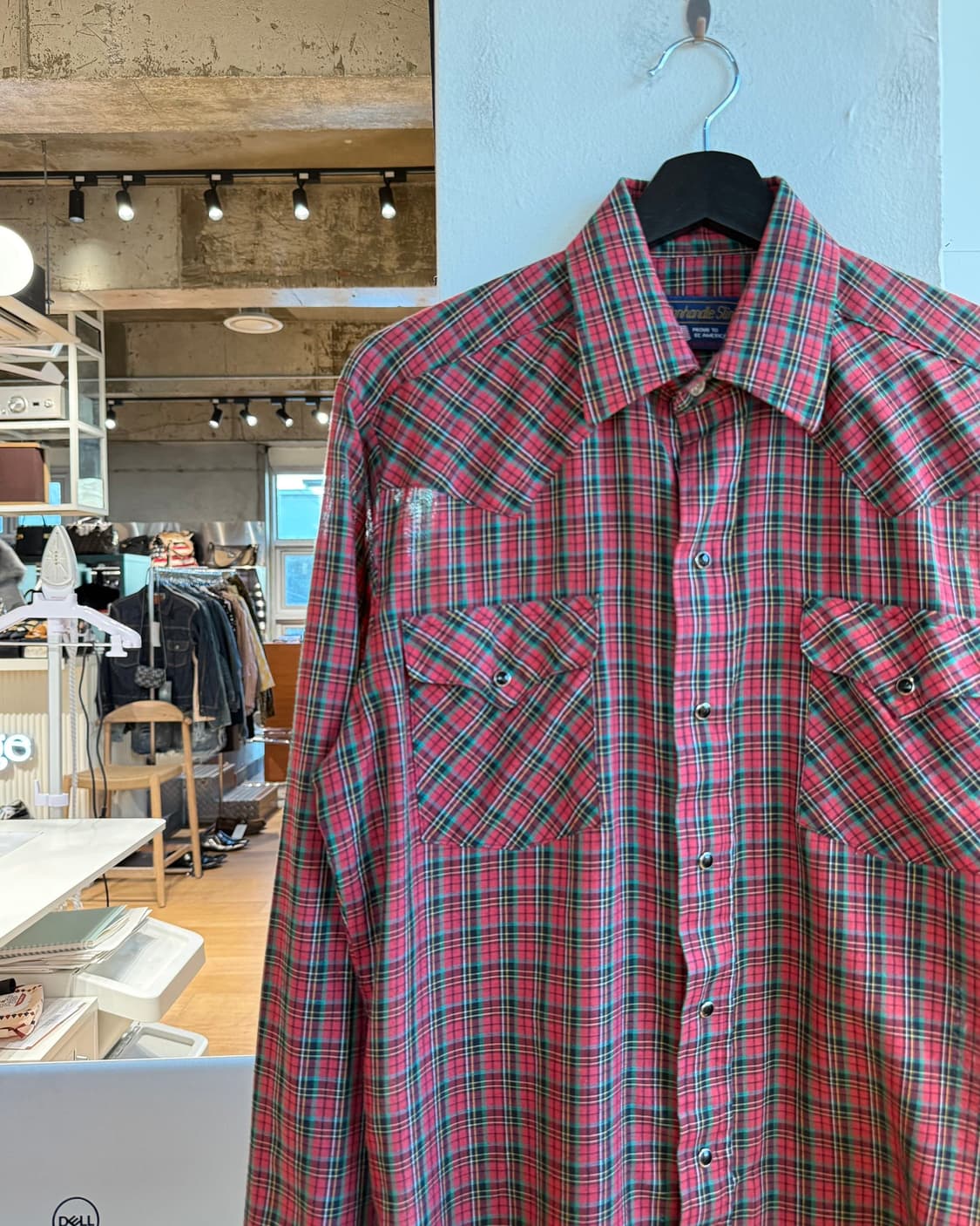 팬핸들 슬림 레드 체크 웨스턴 셔츠  상품이미지4