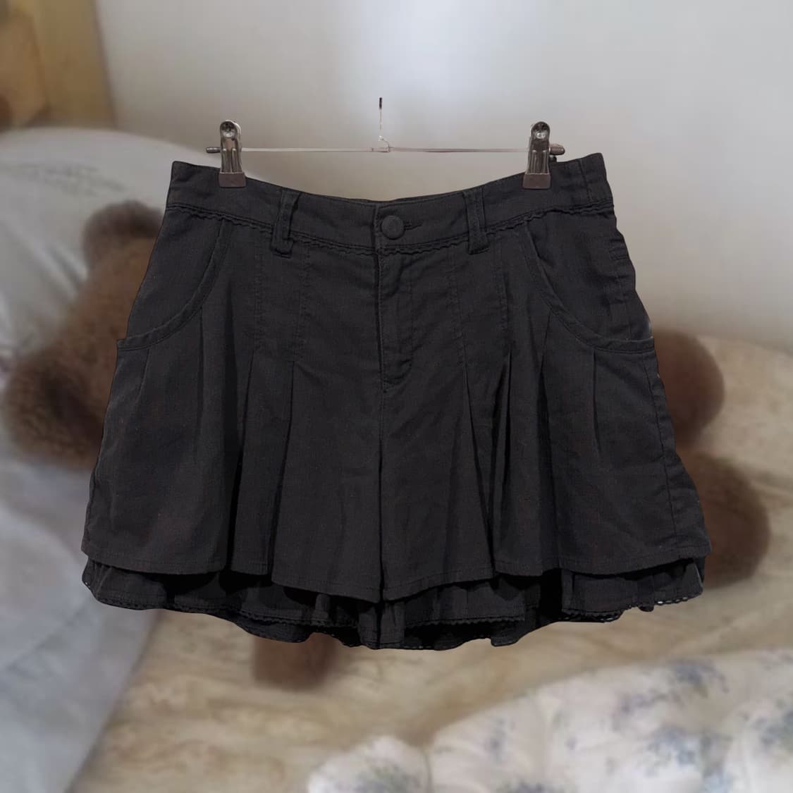 Cutie blonde 블랙 레이어드 플리츠 큐롯 스커트 팬츠 갸루 상품이미지1