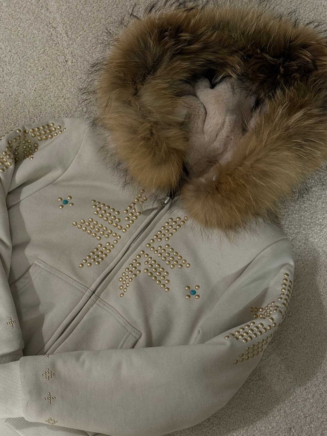 Fur Trimming Hooded Zip-Up Dirty White 상품이미지1