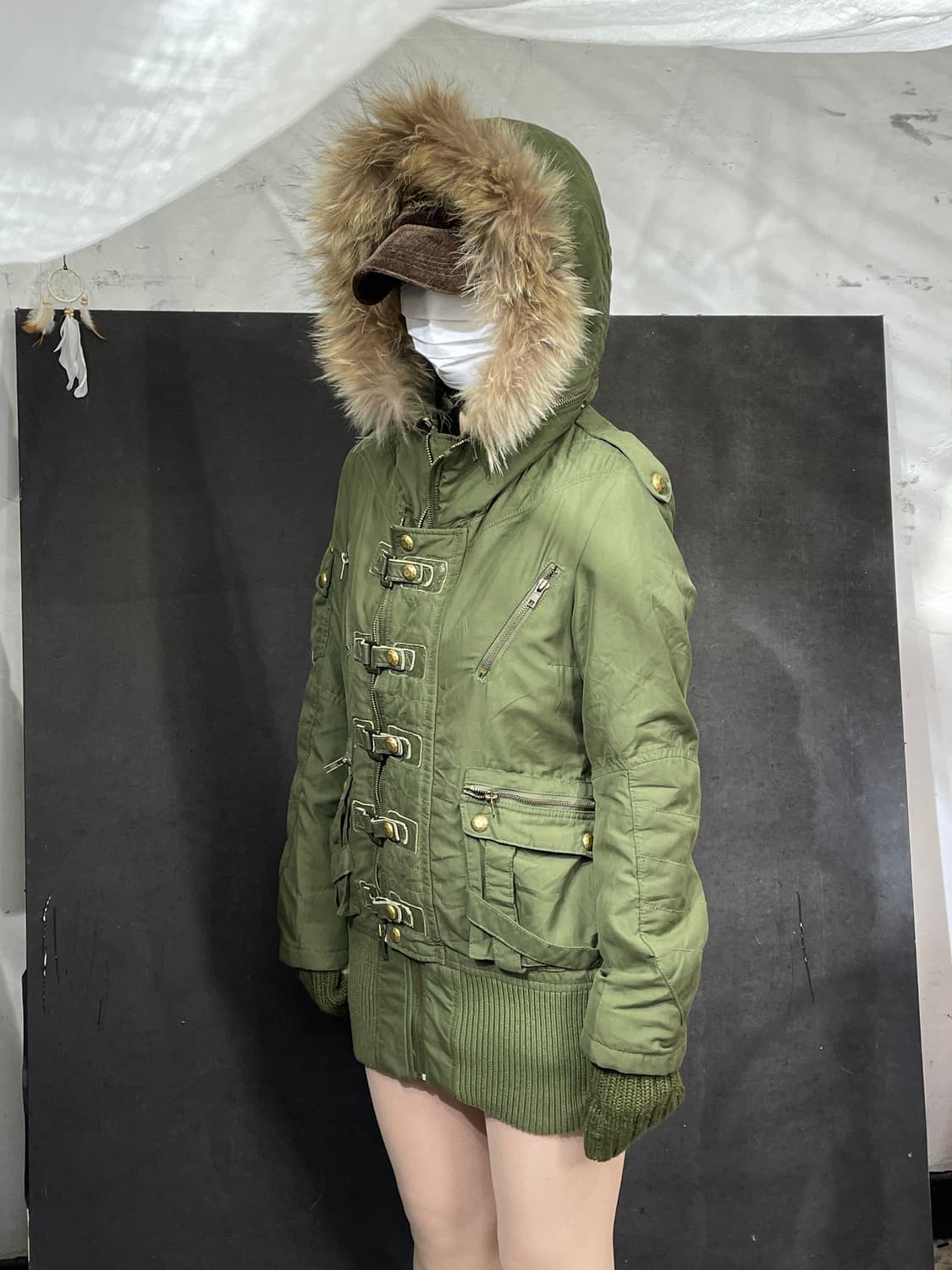 Sly 아카이브 울프죠 본디지 스트랩 퍼 후드 야상 자켓 S 상품이미지3