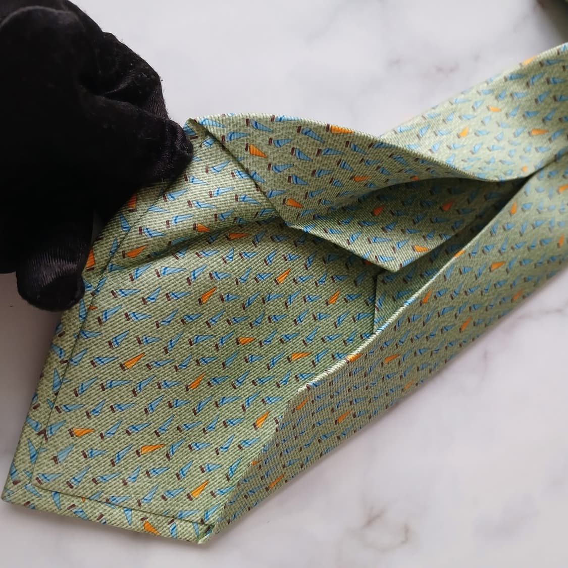 불가리 실크 요트 패턴 세븐폴드 넥타이 9.6cm A등급 A19519
 상품이미지7