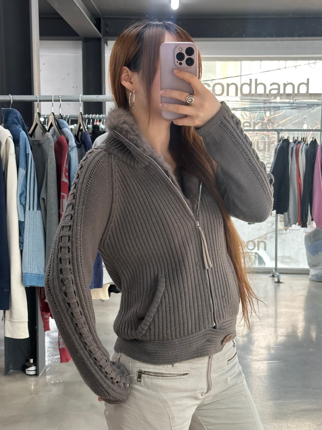 빈티지 Y2k 양털 버튼 골지 퍼니트집업 상품이미지6