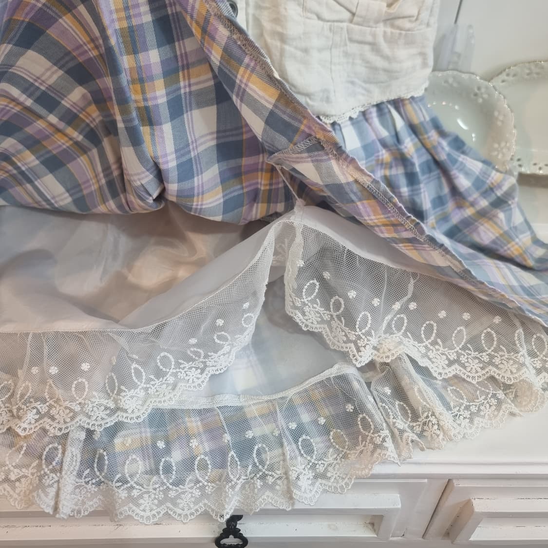 린넨 베스트 체크 스커트 세트 상품이미지5