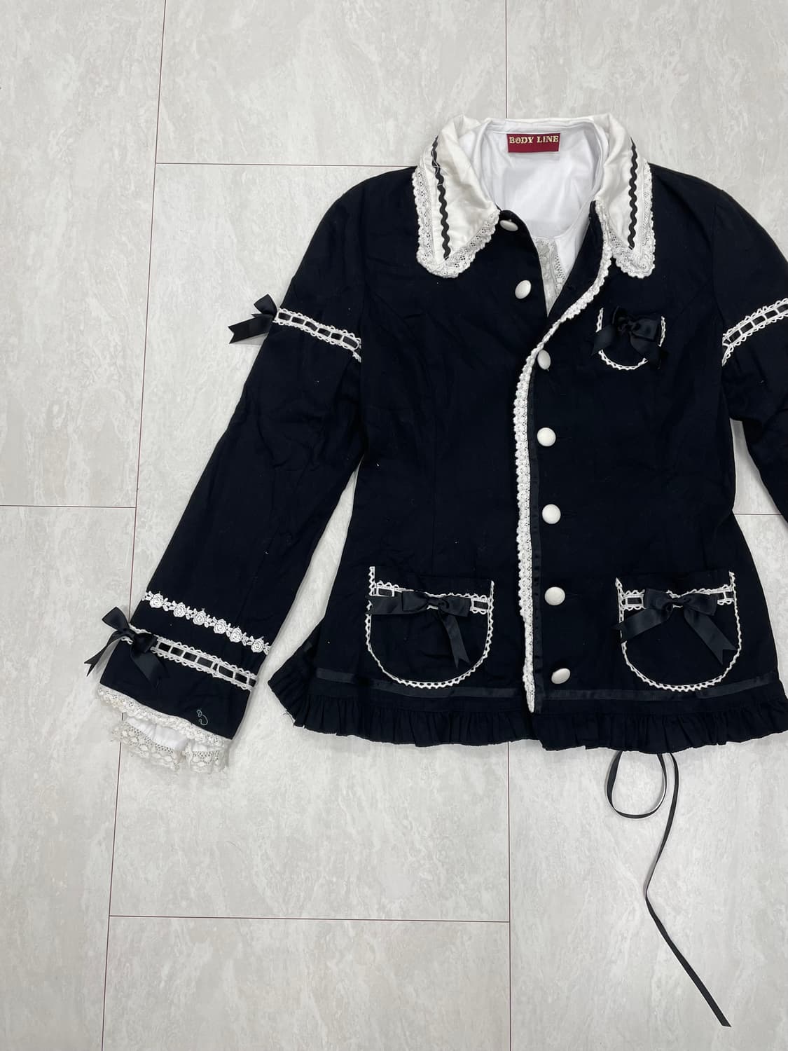 바디라인 아카이브 고스 로리타 블랙 레이스 리본 자켓/셔츠 세트 상품이미지2
