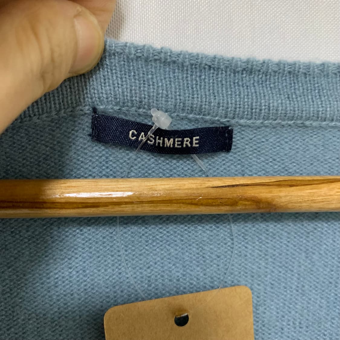 빈티지 브이넥 캐시미어 100% 니트 소라 하늘색 상품이미지3