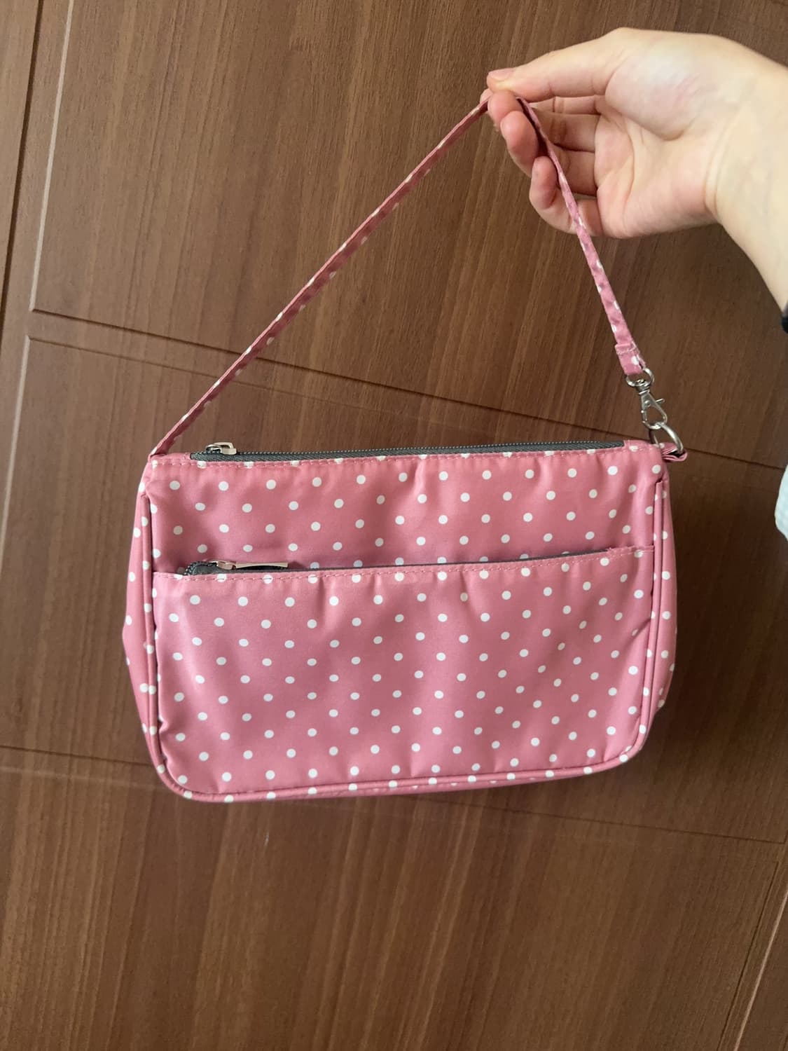 일본 빈티지 모리걸 하구미 도트 무늬 핑크 파우치 핸드백 모리 가방 상품이미지2