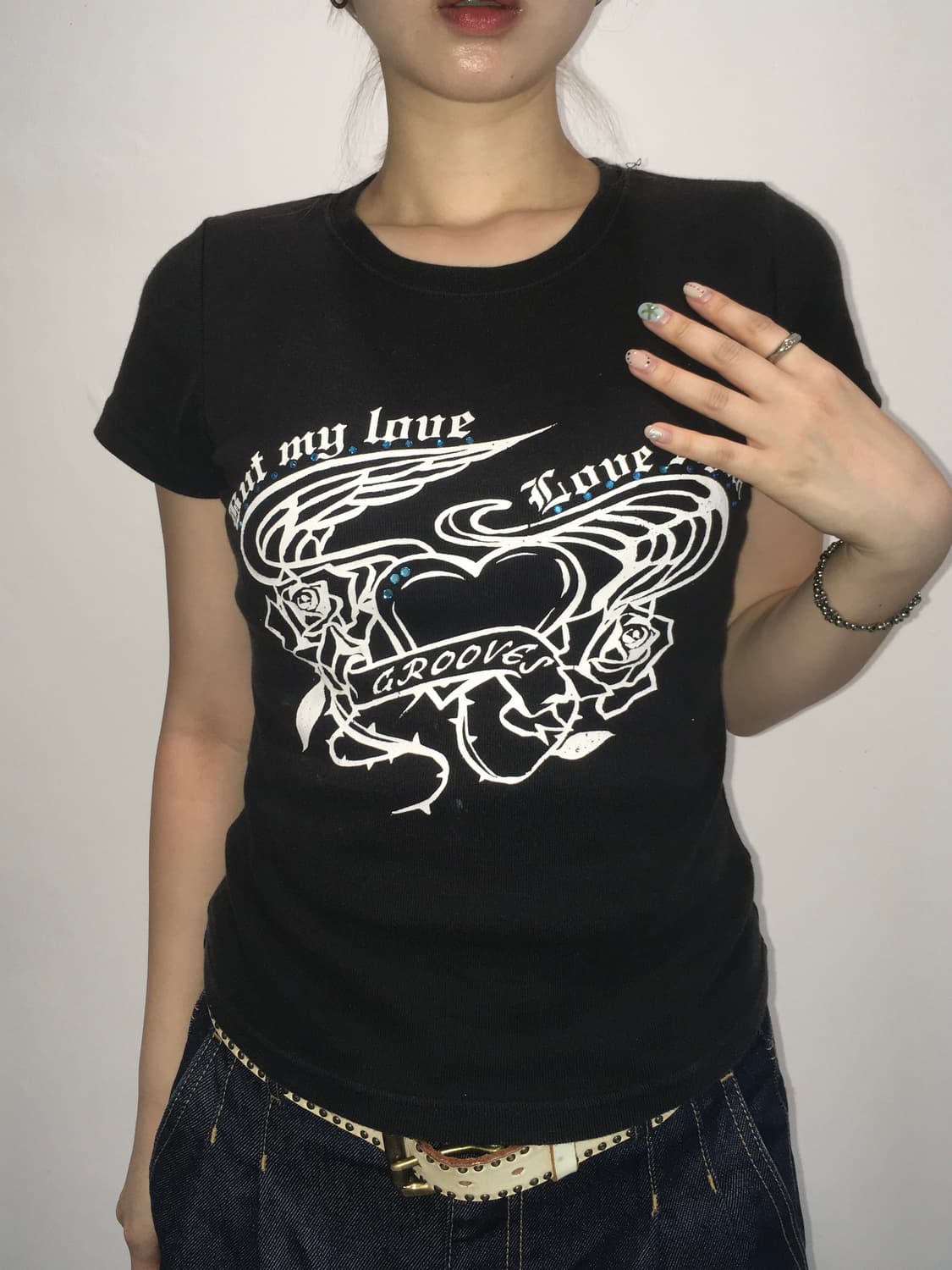 jpn vintage punk beads printing t shirt 상품이미지3