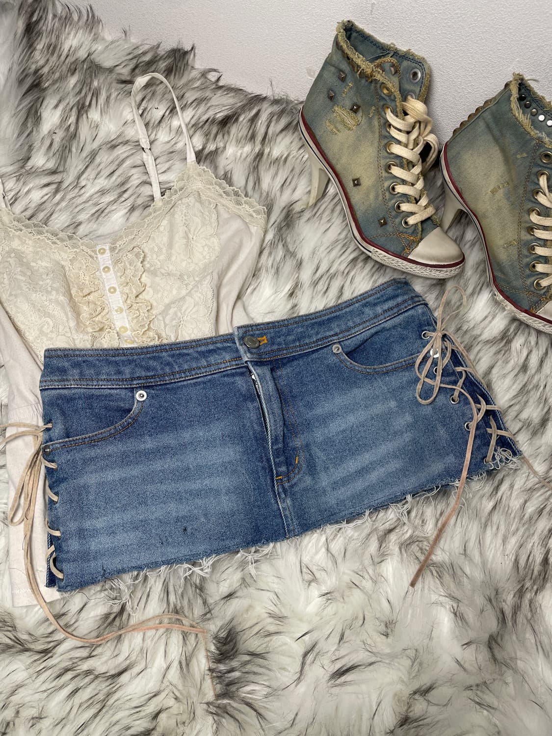 빈티지 로우라이즈 레이스업 데님 스커트 상품이미지1