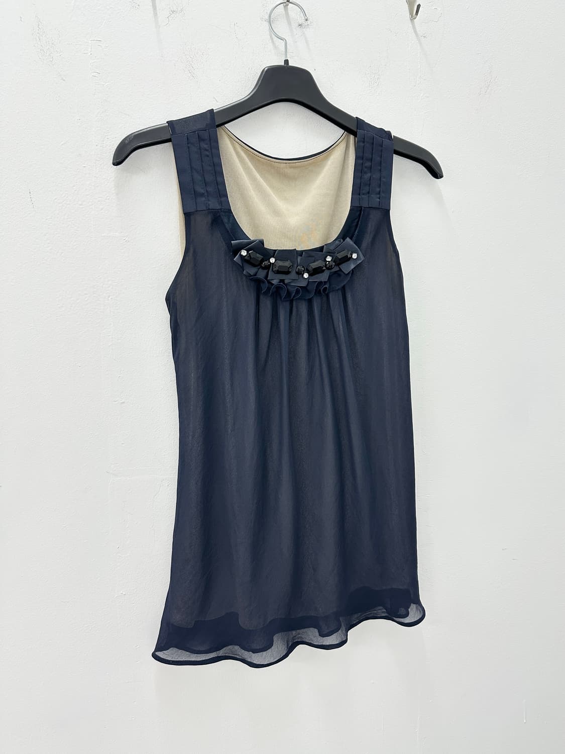 NONE vintage navy sheer layered tank top 상품이미지2