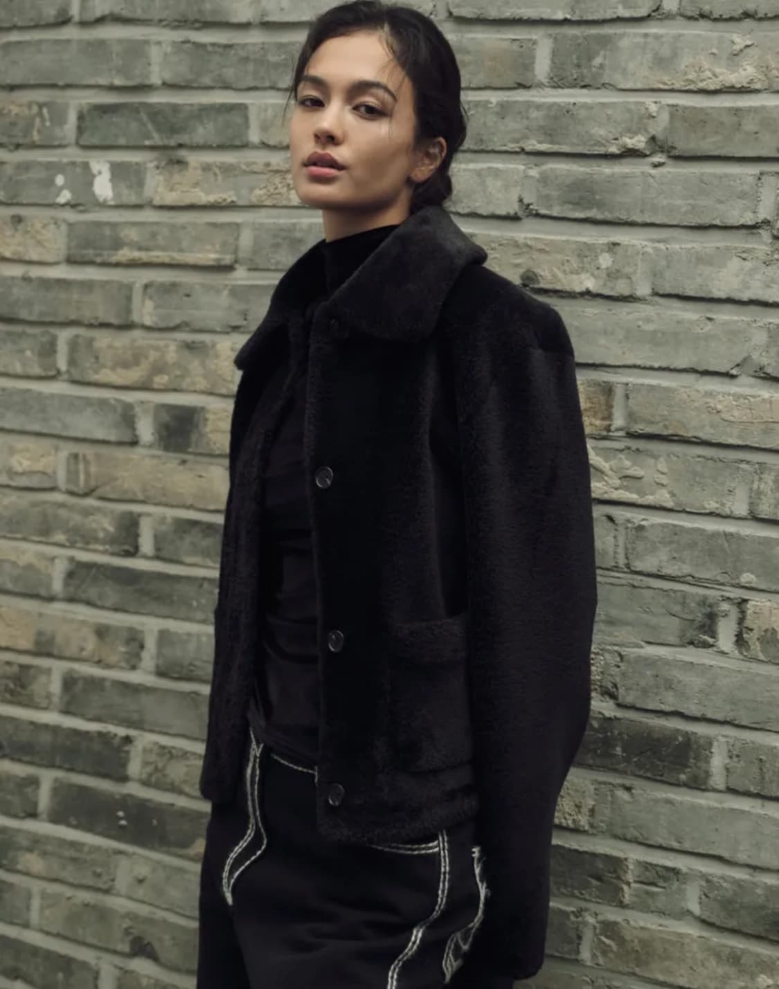 바시카 무스탕 퍼자켓 블랙 상품이미지2