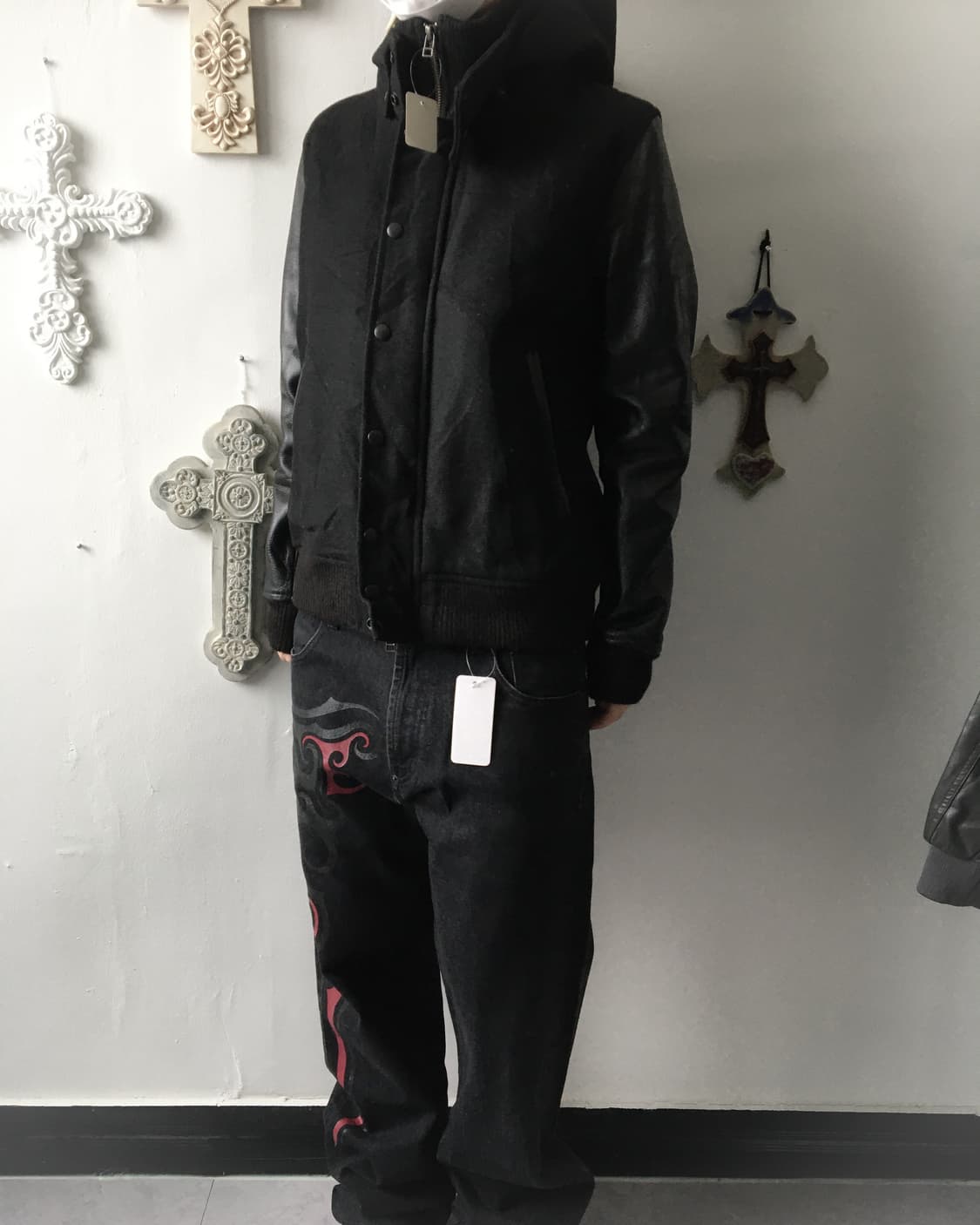 cow Leather layered woolen hood jacket 상품이미지6
