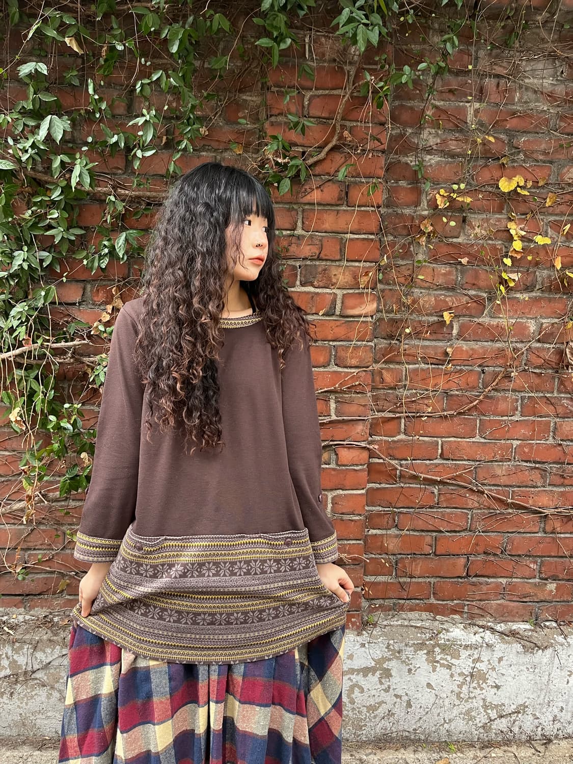 브라운 눈꽃 패턴 원피스 상품이미지1