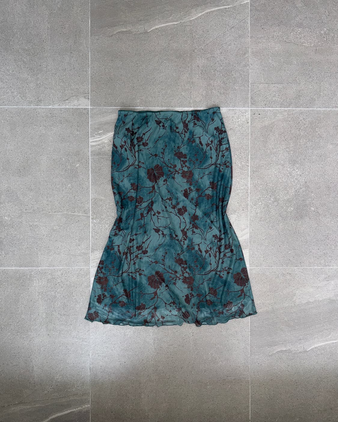 Blue green tie dye oriental floral skirt 상품이미지1