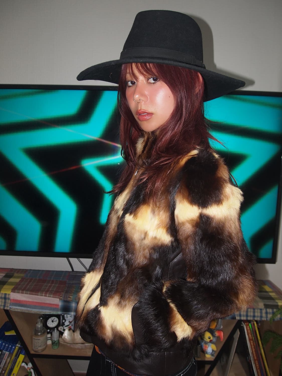 빈티지 컬러 믹스 퍼 자켓 상품이미지2