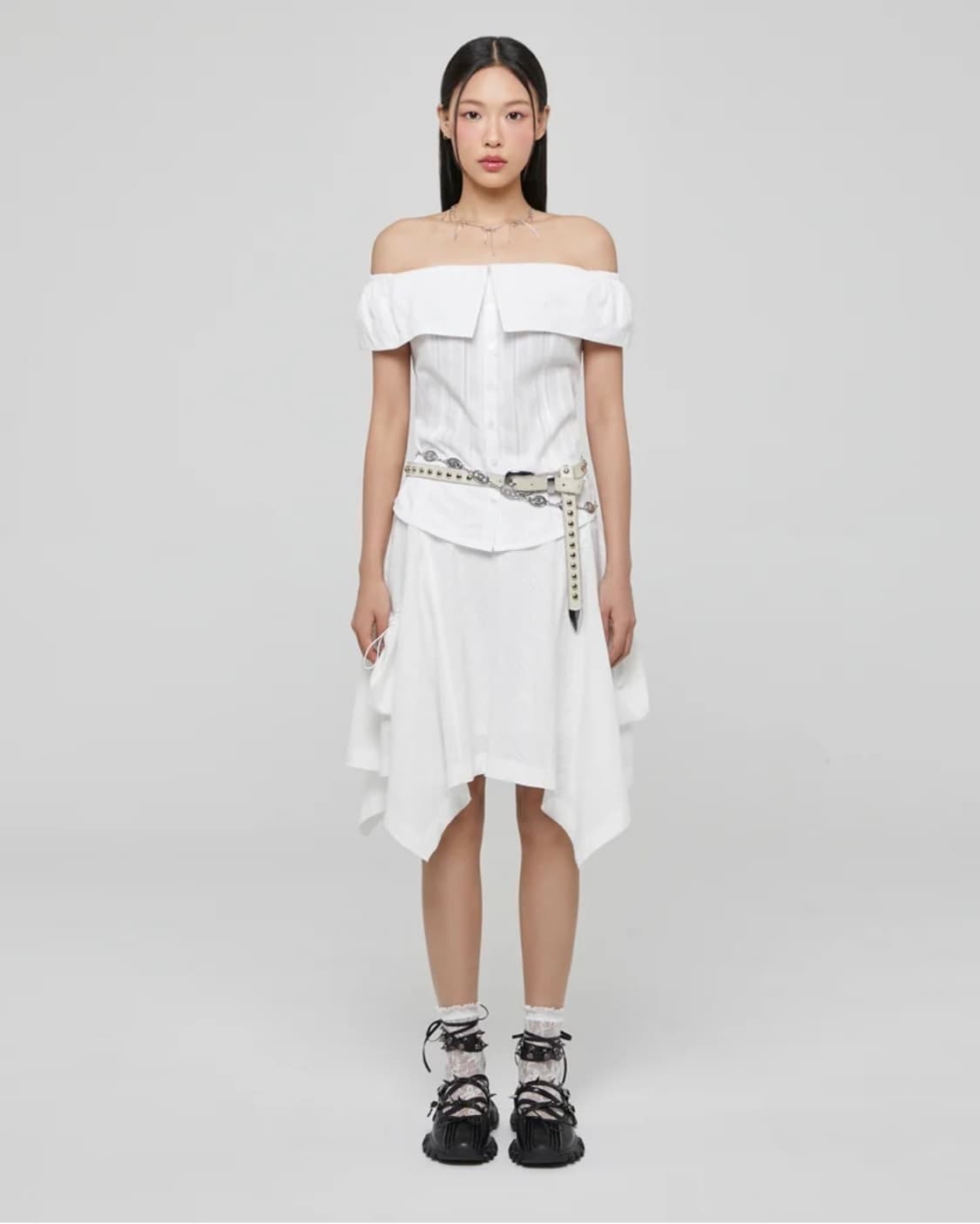 라라폭스 언밸런스 플레어 스트링 포켓 스커트 아이보리 치마 미디스커트 상품이미지1