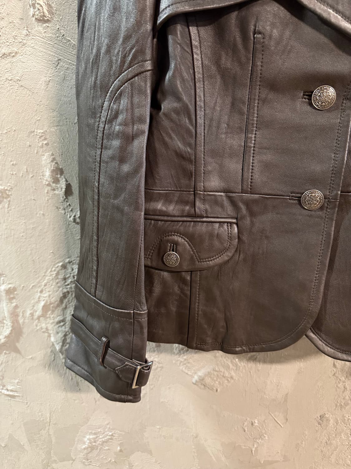 77 다모젤DaMoZel 리얼 양가죽 더블 버튼 레더 자켓 브라운 상품이미지2