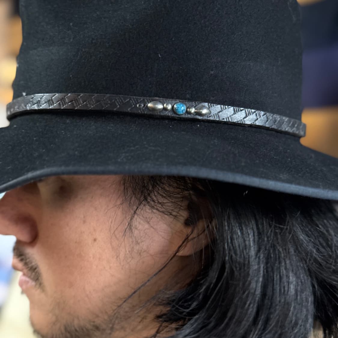 메이드인 USA 레더 터키석 스트랩 울 페도라 XL 상품이미지9