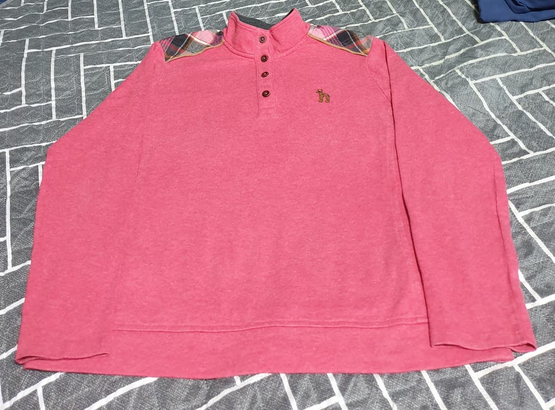 헤지스 숄더체크 혜비코튼 헨리넥 롱슬리브 핑크 (95) 상품이미지1