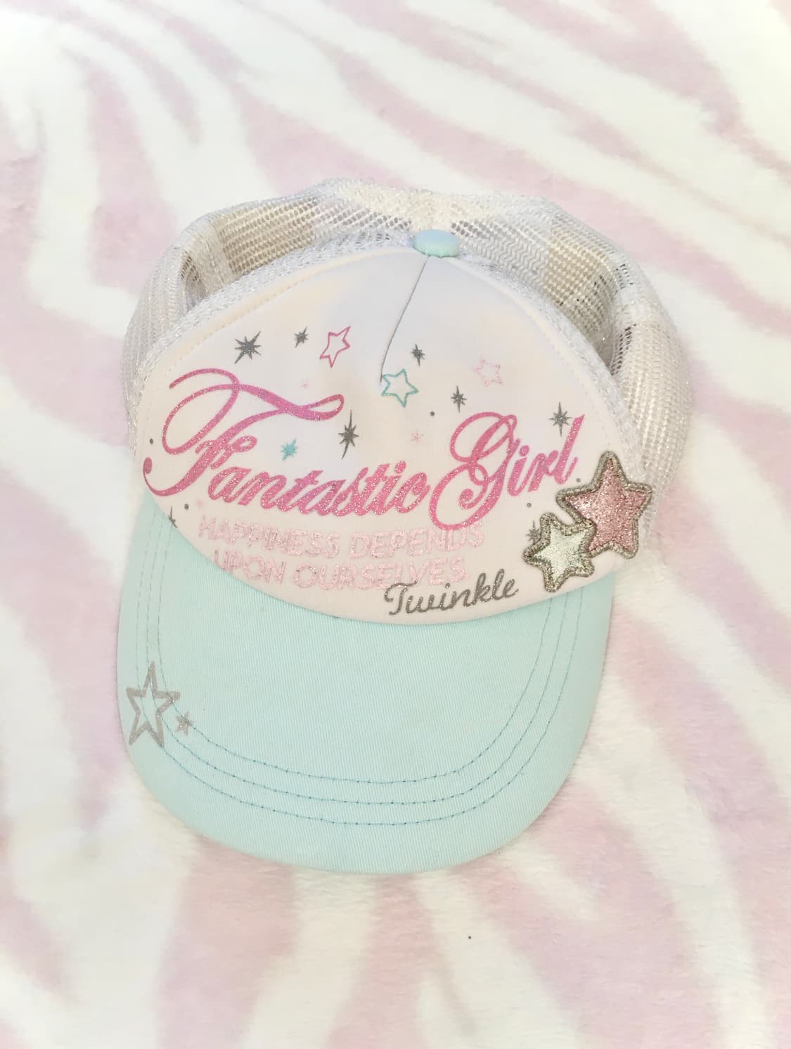 헤이세이 핑크 레터링 별 스카이블루 캡모자 조지후쿠 갸루 민트 상품이미지3