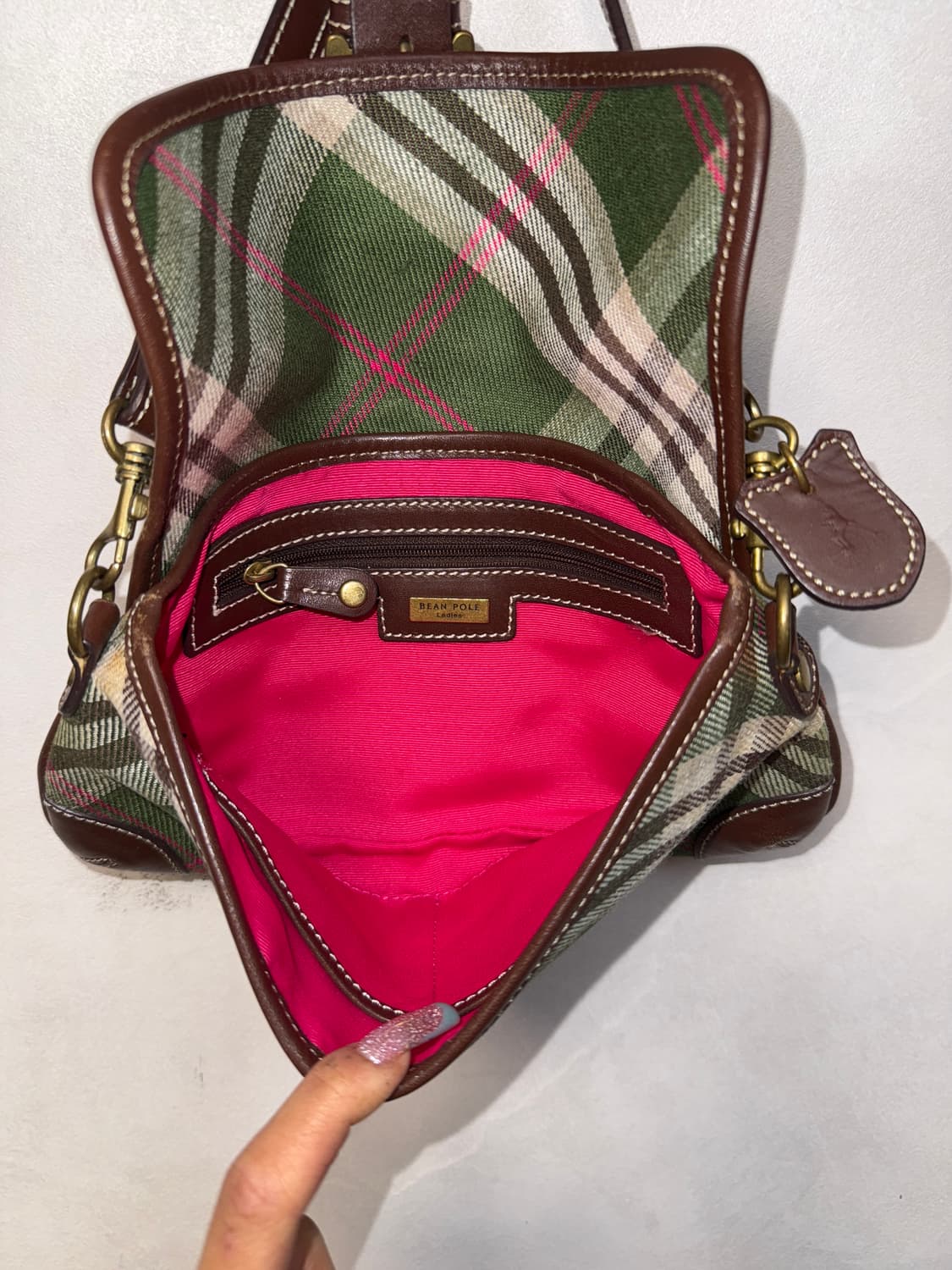 Bean pole khaki brown check shoulder bag 상품이미지5